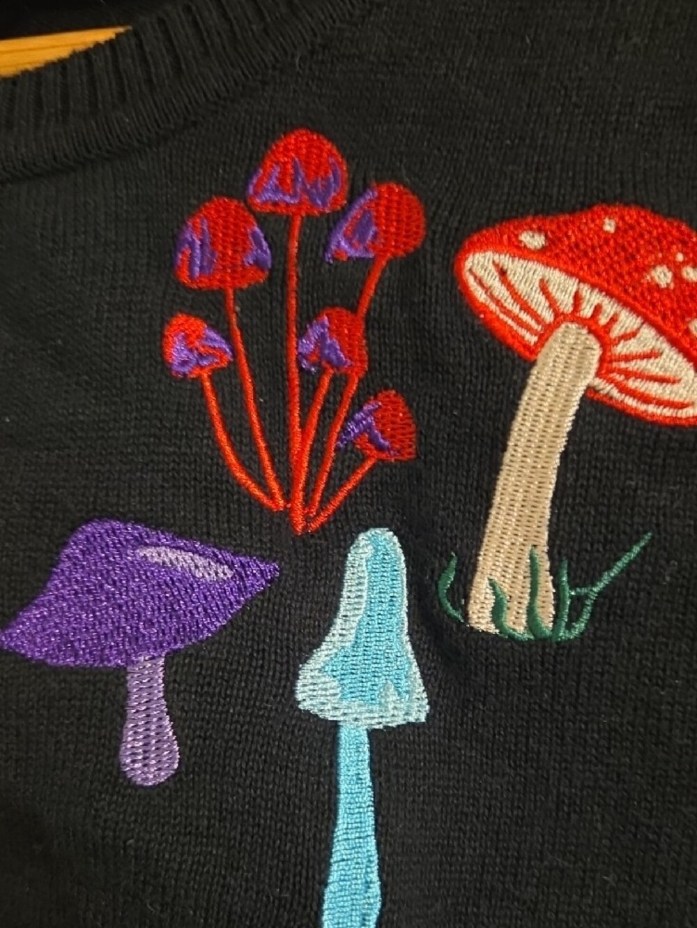Collectif Black Mushroom Embroidered Cardigan with Red & Purple Accents - Picture 3 of 3